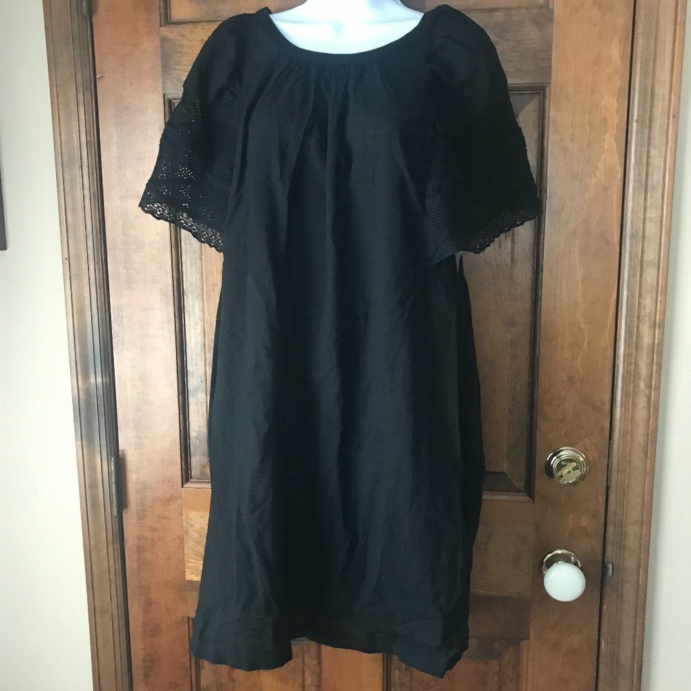 NWT Old Navy Black Pullover Dress w/Lace Sleeves & Deep V Back Large